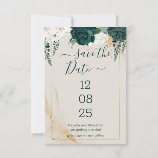Hochzeitscreme Save the Date Emerald Green (Vorderseite)
