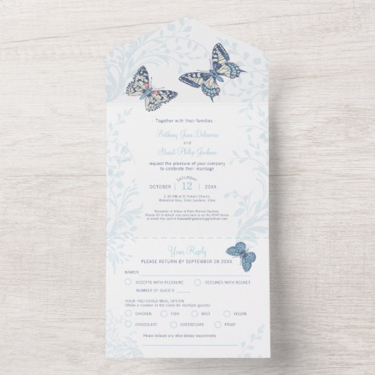 Hochzeitscreme-Schmetterlinge Wirbel essen UAWG All In One Einladung (Innen)