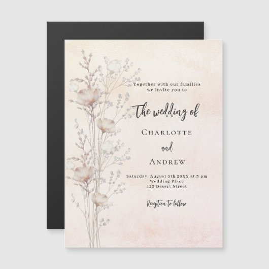Hochzeitscreme-Wildblume Magneteinladung (Vorne/Hinten)