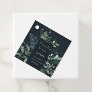 Hochzeitsdank der Navy Black Green Leafy Foliage Geschenkanhänger