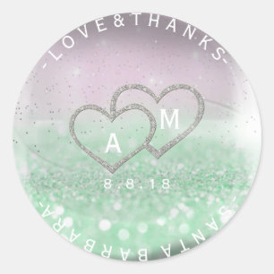 Hochzeitsdank Silver Glitzer Mint Lilac Monogram Runder Aufkleber