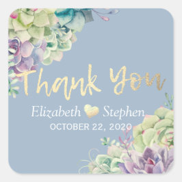 Hochzeitsdanken Chic Watercolor Sukkulente Pflanze Quadratischer Aufkleber