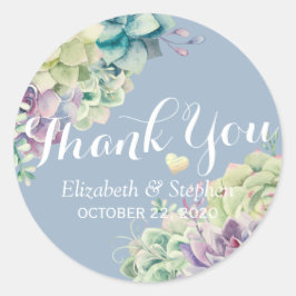 Hochzeitsdanken Chic Watercolor Sukkulente Pflanze Runder Aufkleber