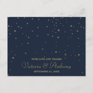 Hochzeitsdanken der eleganten Navy & Gold Falling  Postkarte