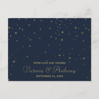 Hochzeitsdanken der eleganten Navy & Gold Falling Postkarte