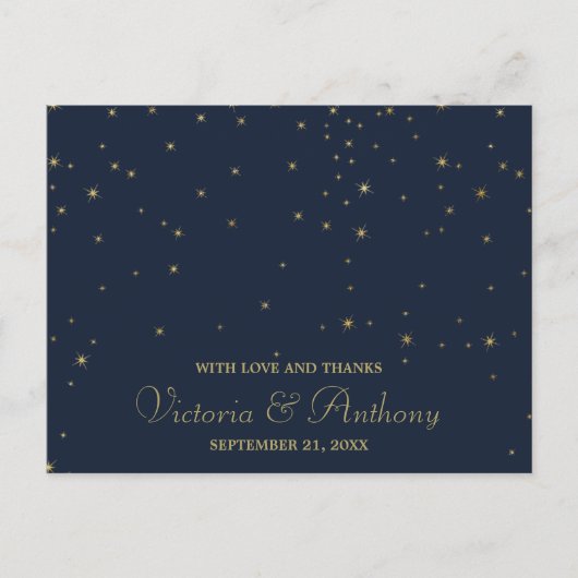 Hochzeitsdanken der eleganten Navy & Gold Falling  Postkarte (Vorderseite)