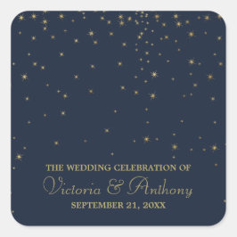 Hochzeitsdanken der eleganten Navy & Gold Falling  Quadratischer Aufkleber