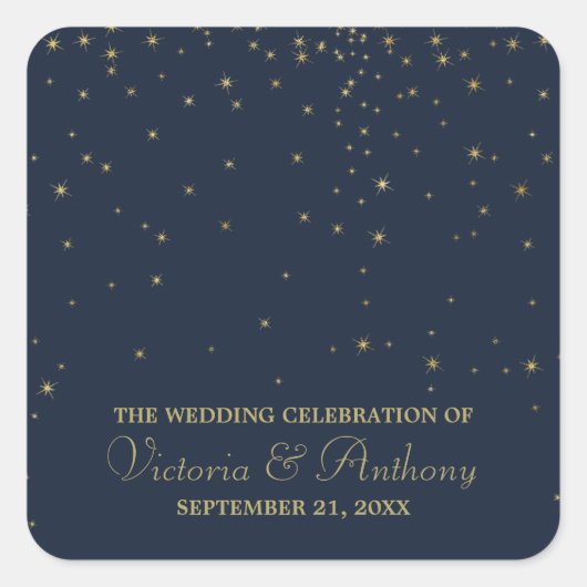 Hochzeitsdanken der eleganten Navy & Gold Falling  Quadratischer Aufkleber (Vorderseite)