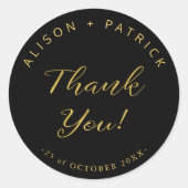 Hochzeitsdanken dir goldschwarz elegant runder aufkleber (Vorderseite)