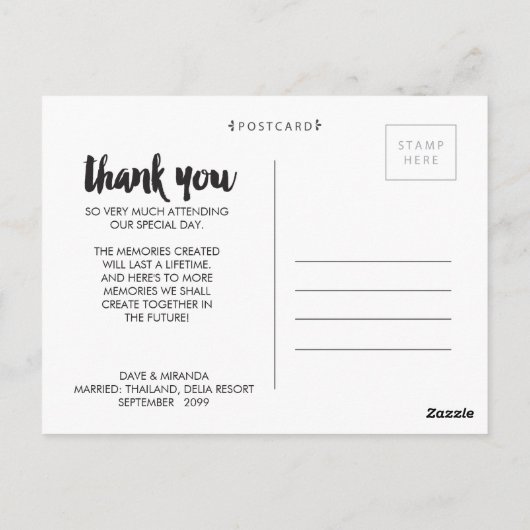 Hochzeitsdanken Foto Overlay Postkartenvorlage Postkarte (Rückseite)