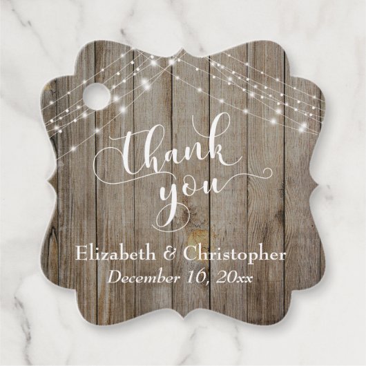 Hochzeitsdanken für Ihr gewittertes Holz & Licht Geschenkanhänger (Vorderseite)