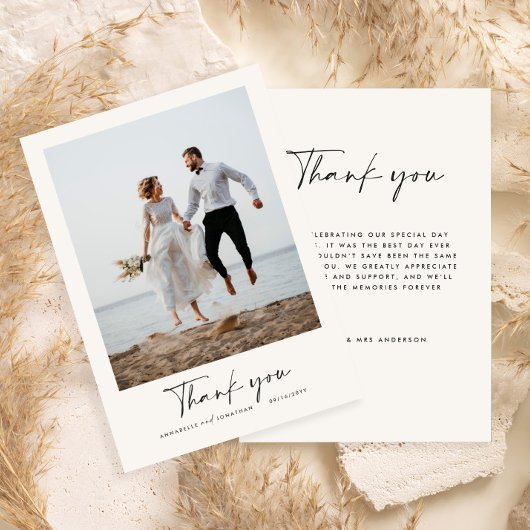 Hochzeitsdanken für modernes Foto-Minimalskript Einladung