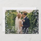 Hochzeitsdanken: Gerahmtes Foto mit weißer Blüte Dankeskarte (Vorderseite)