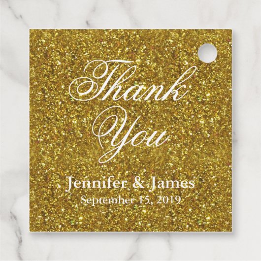Hochzeitsdanken Glitzer Gold Geschenkanhänger (Rückseite)