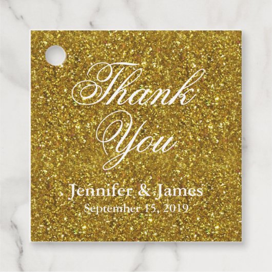 Hochzeitsdanken Glitzer Gold Geschenkanhänger (Vorderseite)