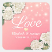 Hochzeitsdanken Hydrangea Blume String Lights Quadratischer Aufkleber (Vorderseite)