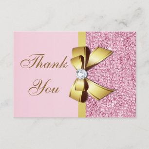 Hochzeitsdanken Imitate Pink Sequins Gold Bow Dankeskarte