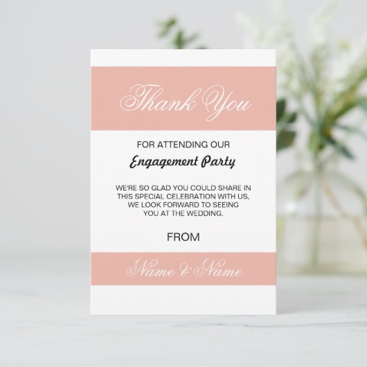 Hochzeitsdanken: Koralle und weißer Streifen Einladung (Stehend Vorderseite)