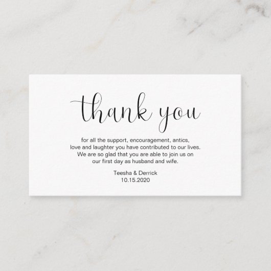Hochzeitsdanken, Minimales Design, Schwarzer Schri Begleitkarte (Vorderseite)