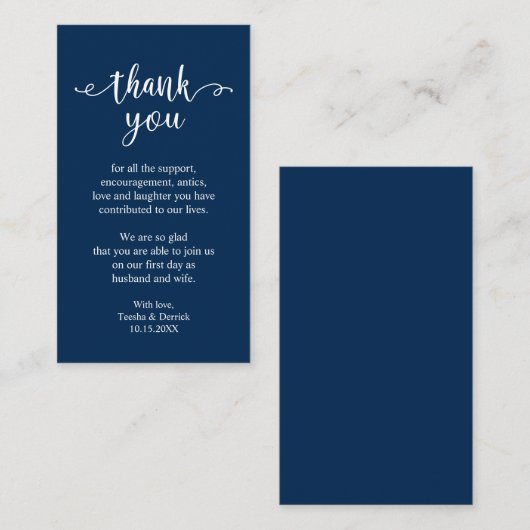 Hochzeitsdanken, Modern Simple Rustic Navy Blue Begleitkarte (Vorne/Hinten)