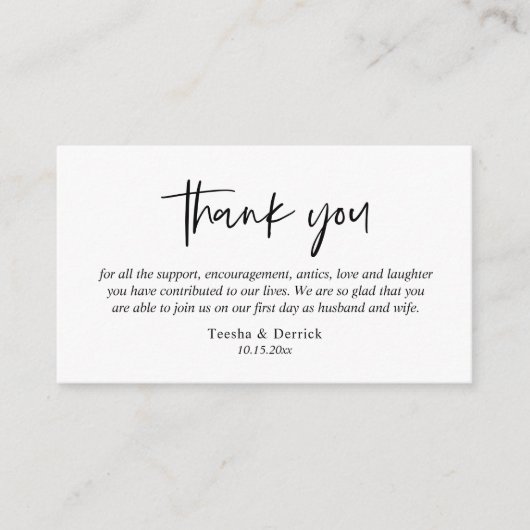 Hochzeitsdanken, Moderne, einfache Skriptumrandung Begleitkarte (Vorderseite)