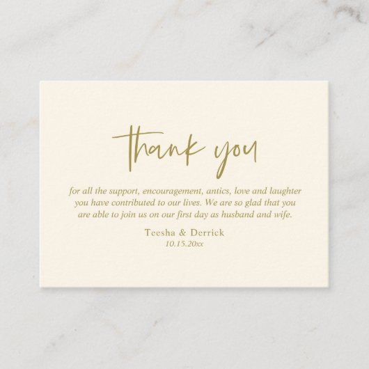 Hochzeitsdanken, Modernes einfaches Script Gold Begleitkarte (Vorderseite)