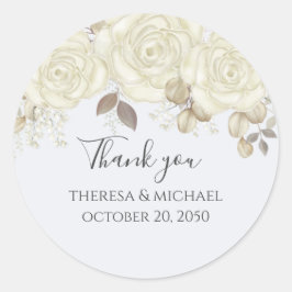 Hochzeitsdanken: Rose Floral Watercolor Elegant Runder Aufkleber