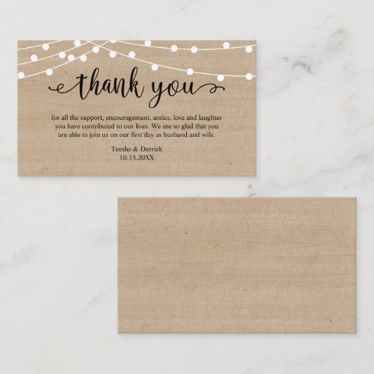 Hochzeitsdanken, Rustikale Saitenleuchten Holz Begleitkarte (Vorne/Hinten)