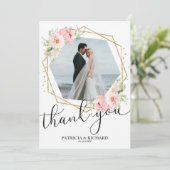 Hochzeitsdanken Sie Blush Floral Gold Foil Geometr Einladung (Stehend Vorderseite)