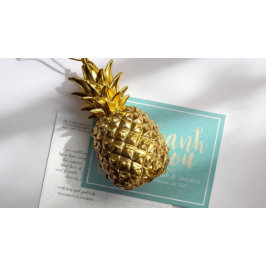 Hochzeitsdanken Sie Gold Ananas Couple Aquamarine  Postkarte