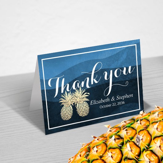 Hochzeitsdanken Sie Gold Ananas Couple Navy Blue Dankeskarte