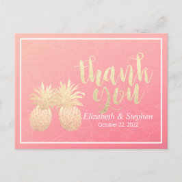 Hochzeitsdanken Sie Gold Ananas Couple Pink Roses Postkarte