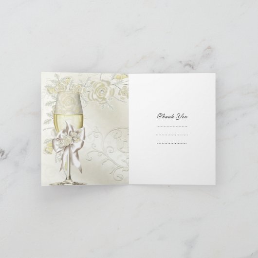 Hochzeitsdanken Sie Gold Cream Pearl Floral Rose Dankeskarte (Innenseite)