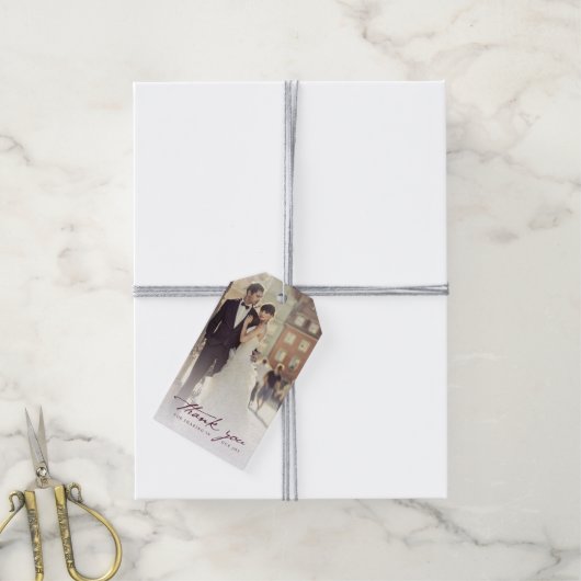 Hochzeitsdanken Sie Handwrite Skript-Foto Geschenk Geschenkanhänger (Mit Garn)