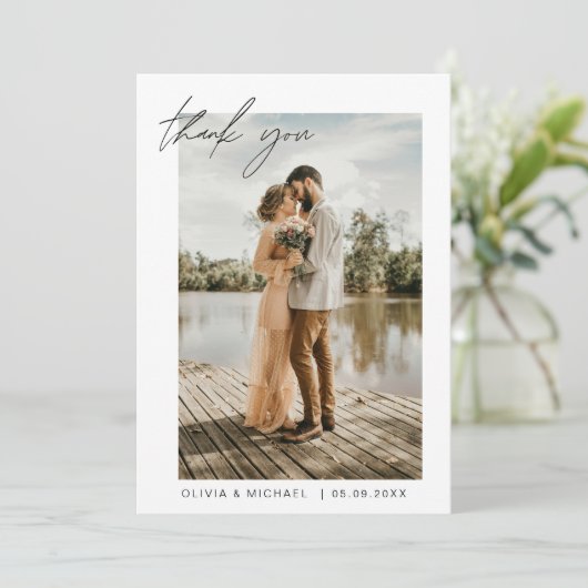 Hochzeitsdanken Sie Karten Foto Minimalistisch (Stehend Vorderseite)