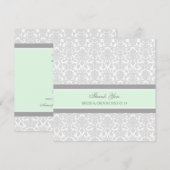 Hochzeitsdanken Sie Karten Green Gray Damask (Vorne/Hinten)