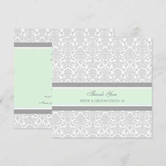 Hochzeitsdanken Sie Karten Green Gray Damask (Vorne/Hinten)