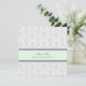 Hochzeitsdanken Sie Karten Green Gray Damask (Stehend Vorderseite)
