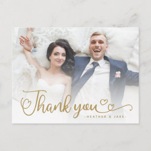 Hochzeitsdankeschön Goldschrift über Foto Postkarte