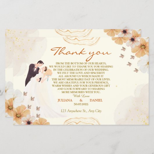 Hochzeitsdankkarte mit Cream Floral Design (Vorne/Hinten)
