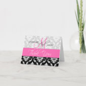 Hochzeitsdankkarten Damask Monogram Hot Pink Dankeskarte (Vorderseite)