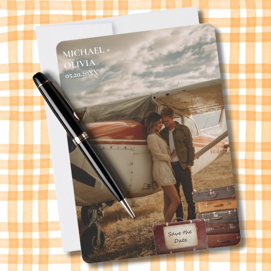 Hochzeitsdatum-Foto Vintage-Koffer Save The Date