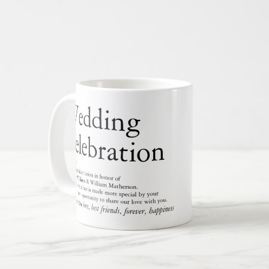 Hochzeitsdefinitions-Party Kaffeetasse (Vorderseite Links)