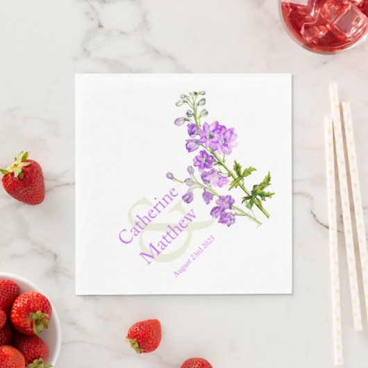 Hochzeitsdelphinium lila Aquarellpapierservierung Serviette (Beispiel)