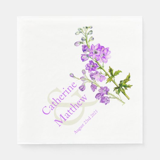 Hochzeitsdelphinium lila Aquarellpapierservierung Serviette (Vorderseite)