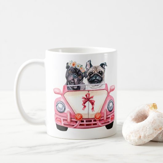 Hochzeitsdesign des Mops Kaffeetasse (Mit Donut)