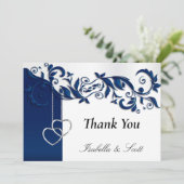 Hochzeitsdesign für Navy Blue Floral Dankeskarte (Stehend Vorderseite)