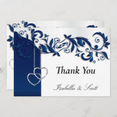 Hochzeitsdesign für Navy Blue Floral Dankeskarte (Vorne/Hinten)