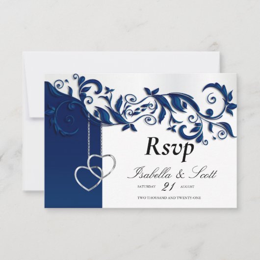 Hochzeitsdesign für Navy Blue Floral - UAWG RSVP Karte (Vorderseite)