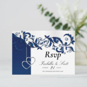 Hochzeitsdesign für Navy Blue Floral - UAWG RSVP Karte (Stehend Vorderseite)